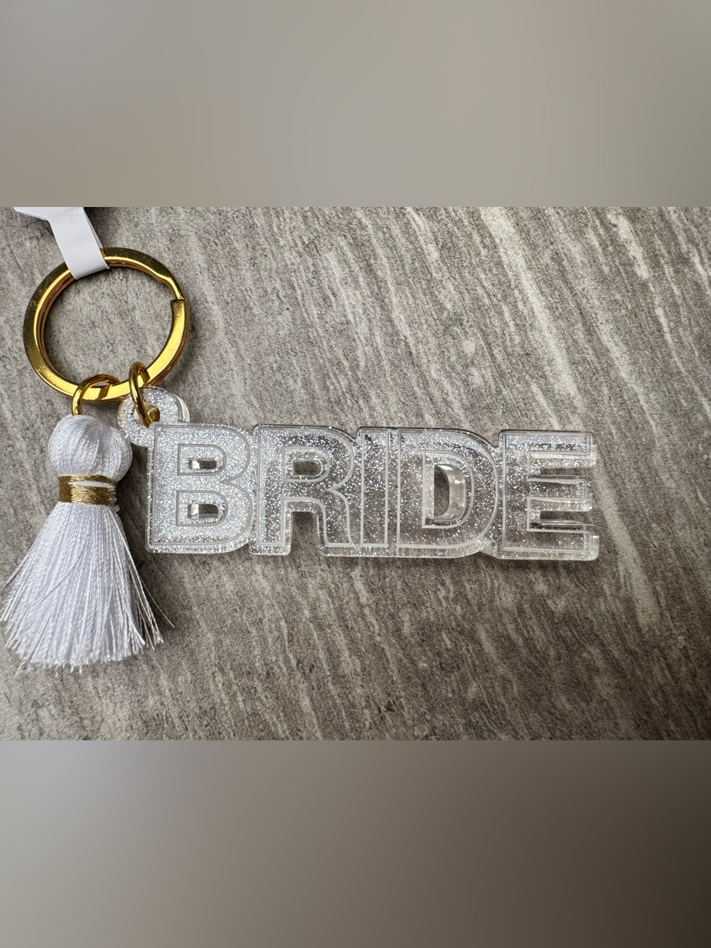 BRIDE Glitter Acrylic Keychain – Clear/Silver